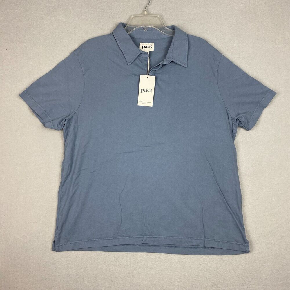 Pact Mens XL 100% Organic Cotton Polo Shirt Gray Earths Favorite Clothing Casual
